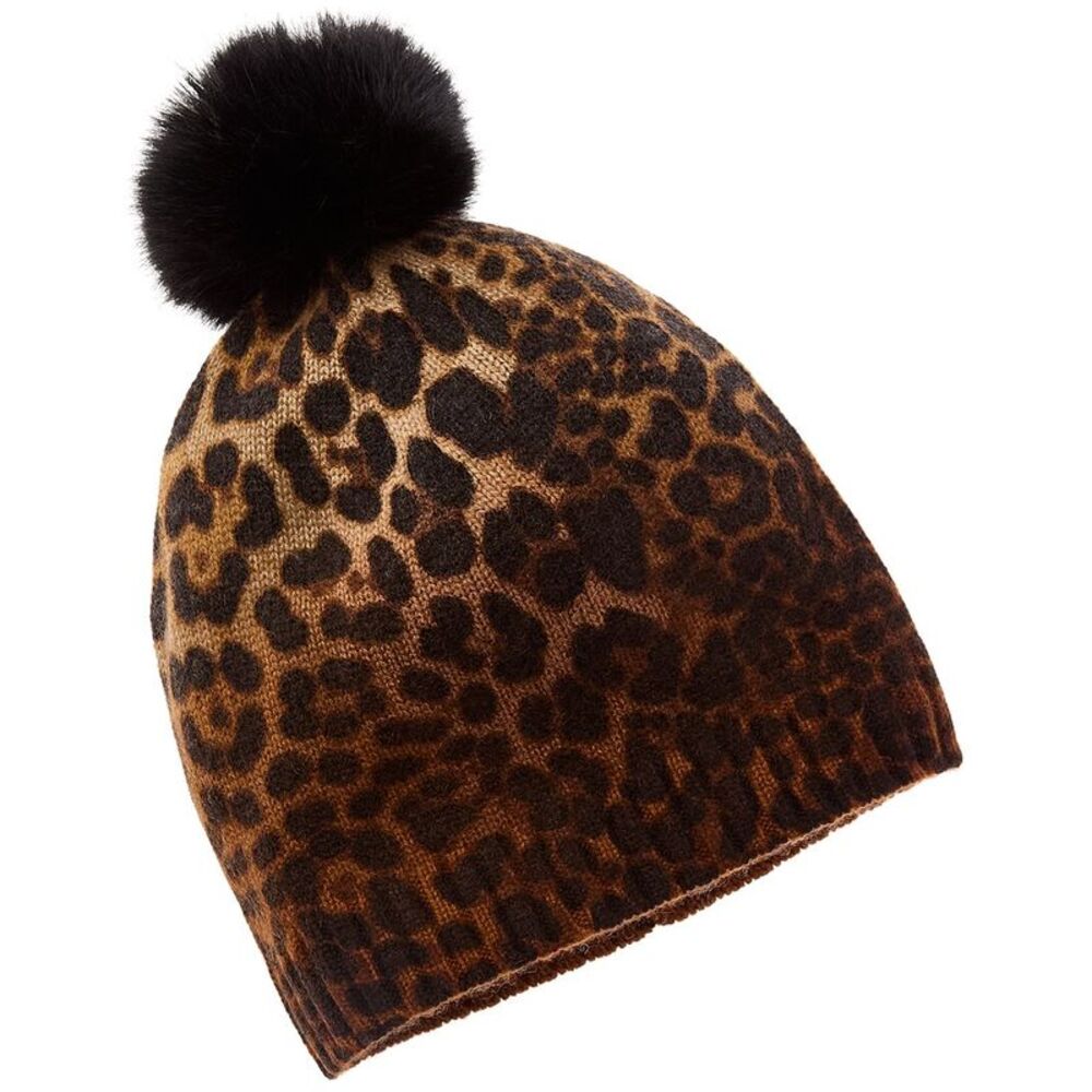 Sofiacashmere Dip-Dye Leopard Cashmere Hat, Brown